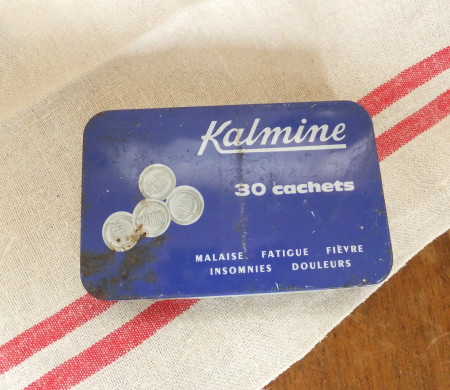 Kalmine Tin缶　30タブレット ブルーカラー * フランス ブロカント　アンティーク雑貨