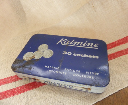 Kalmine Tin缶　30タブレット ブルーカラー * フランス ブロカント　アンティーク雑貨