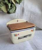フランス 陶器の ALLUMETTES キャニスター * アンティーク　アリュメット ブロカント　マッチ入れ