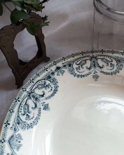 Au Planteur De caiffa ティアラのようなガーランド模様の深皿　　*　アンティークプレート　アンティーク食器　グリーン